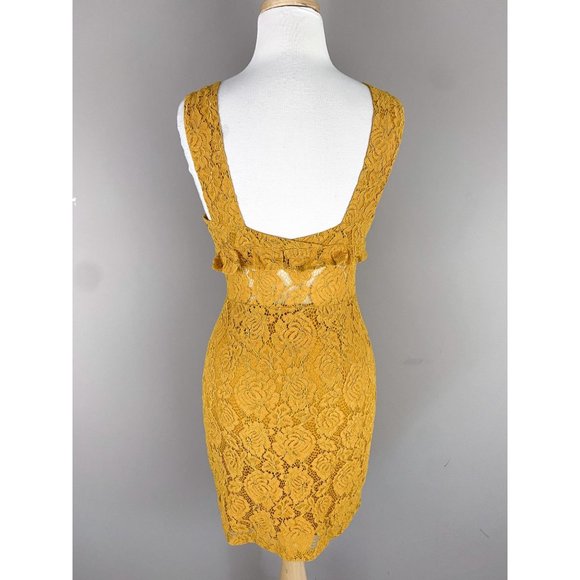 NSR Marigold Yellow Lace Sleeveless V-Neck Dress Small NEW with Tag - Picture 2 of 3